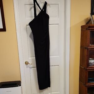 Chaps Black One Shoulder Sheath Dress
